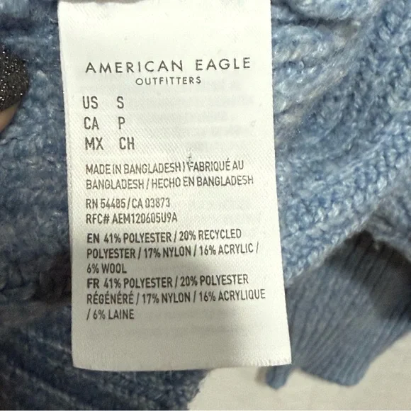 American Eagle Blue Knit Hoodie Sweater Small Cozy Pullover Layering Oversized - Picture 7 of 14